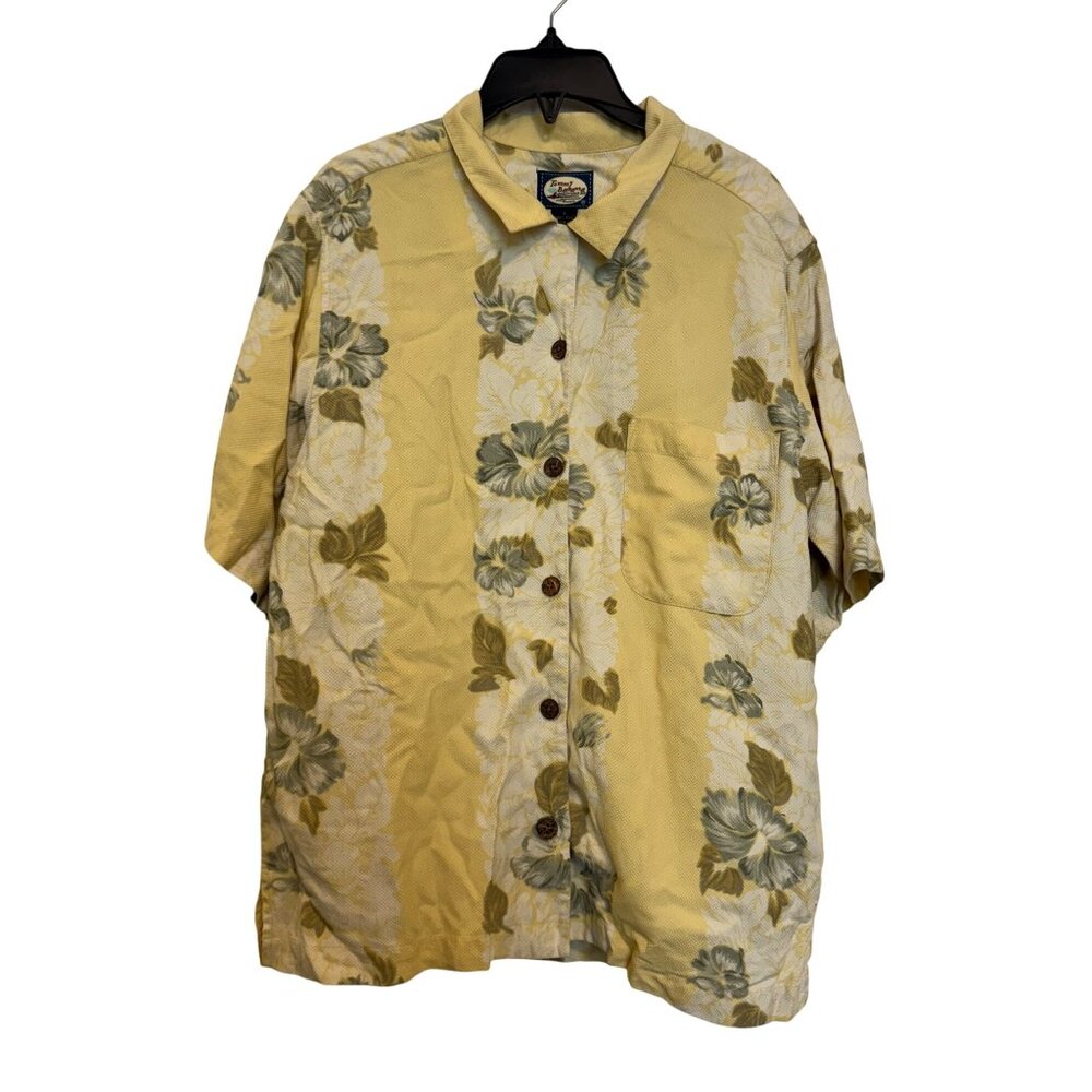 Vintage Tommy Bahama Mens Yellow Floral Silk Shirt S